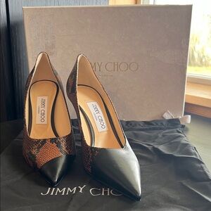 Jimmy Choo Black and Brown Patterned Heels